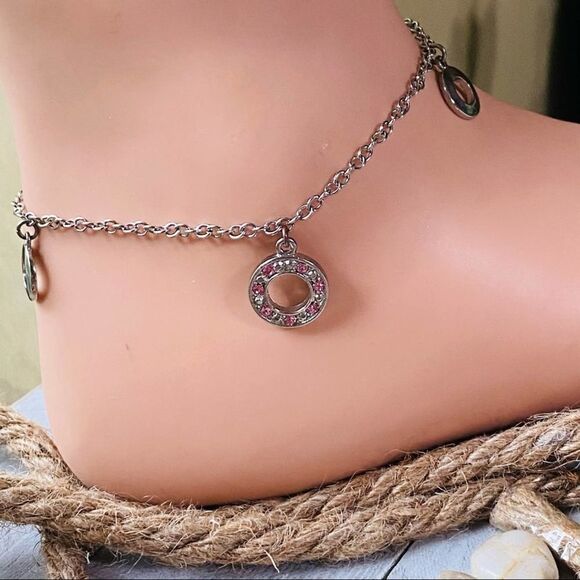 CZ Anklet with Dangling Circles - Picture 2 of 3